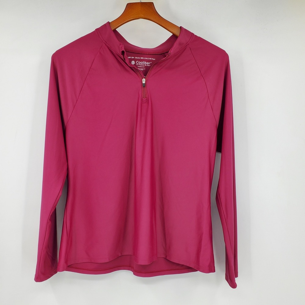 Coolibar Bal Harbour Rash Guard XL Pink UPF 50+ Quarter Zip Swim Sun Shirt